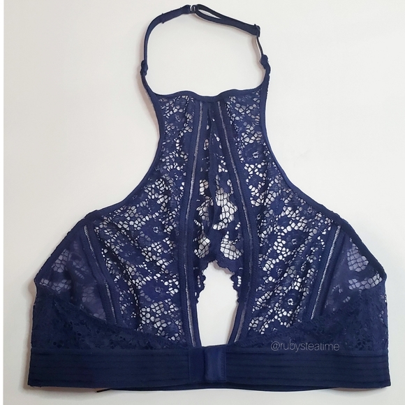 VICTORIA'S SECRET Very Sexy Floral Lace Halter Bralette -Navy Blue, New with Tag - Picture 4 of 8